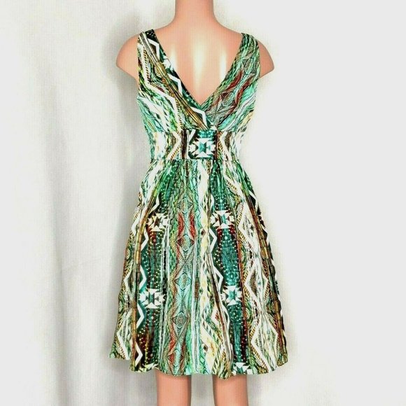 Boston Proper Amazon Ikat Dress Green Multicolor Deep V Neckline - Picture 5 of 8